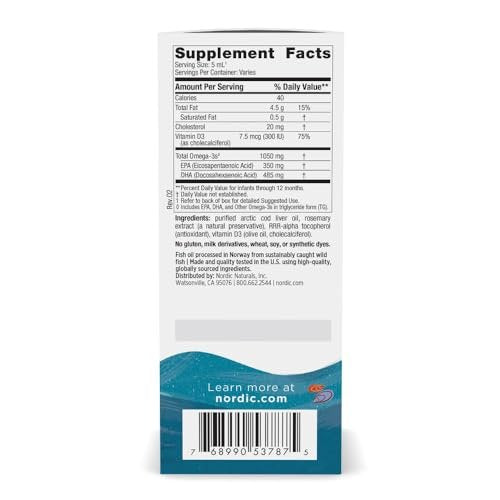 Nordic Naturals Baby’s DHA, ungewürzt - 2 oz - 1050 mg Omega-3 + 300 IE Vitamin D3 - Unterstützt Gehirn-, Seh- und Nervensystementwicklung bei Babys - Non-GMO - Portionen variieren
