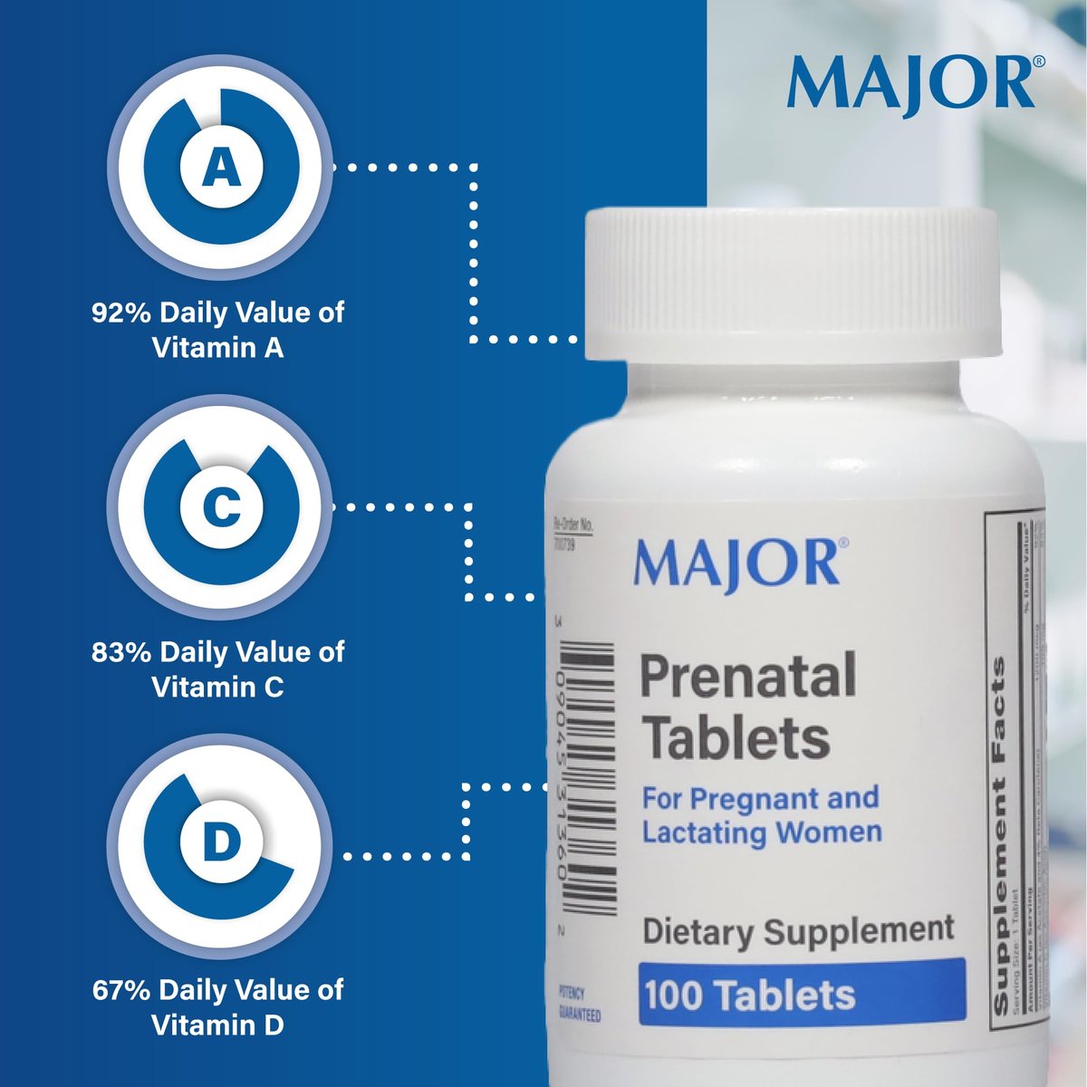 MAJOR Prenatal Tabletten für Schwangere und Stillende – Nahrungsergänzungsmittel – 100 Stück