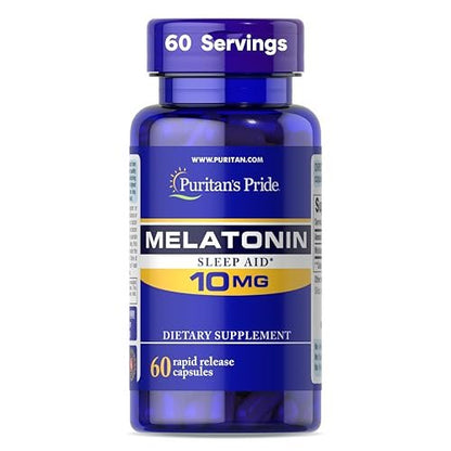 Puritan's Pride Premium Super Strength Melatonin 10mg Schlafhilfe, Nahrungsergänzungsmittel für erholsamen und längeren Schlaf, 2-Monats-Versorgung, 60 Schnellfreisetzungskapseln
