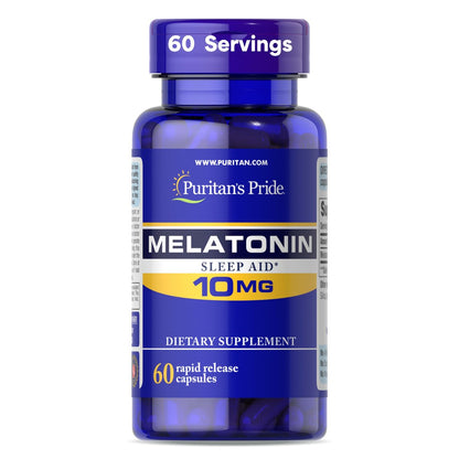 Puritan's Pride Premium Super Strength Melatonin 10mg Schlafhilfe, Nahrungsergänzungsmittel für erholsamen und längeren Schlaf, 2-Monats-Versorgung, 60 Schnellfreisetzungskapseln