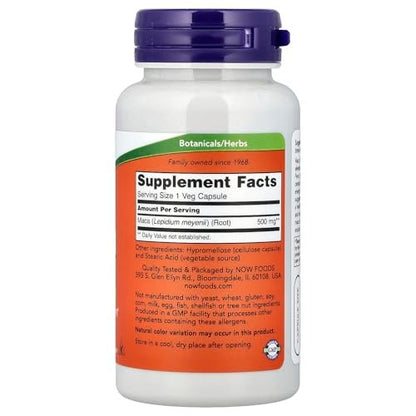 NOW Foods Maca 500 mg – 100 vegane Kapseln für Männer und Frauen zur Unterstützung der reproduktiven Gesundheit