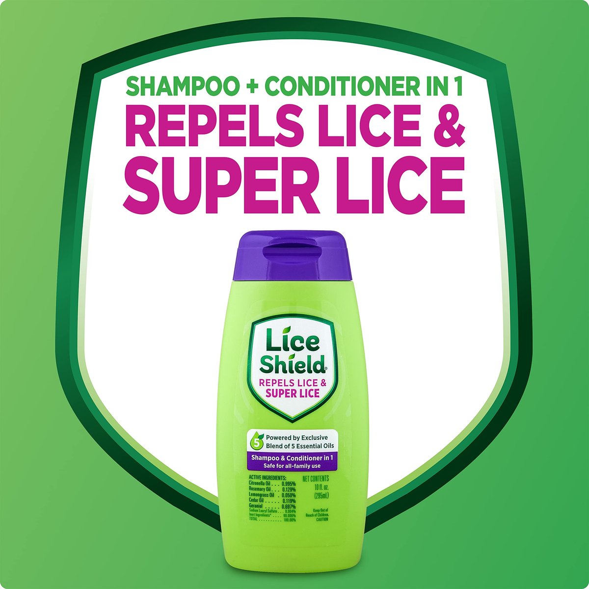 Lice Shield Shampoo & Conditioner in 1 – Wehrt Läuse und Superläuse ab, 300 ml