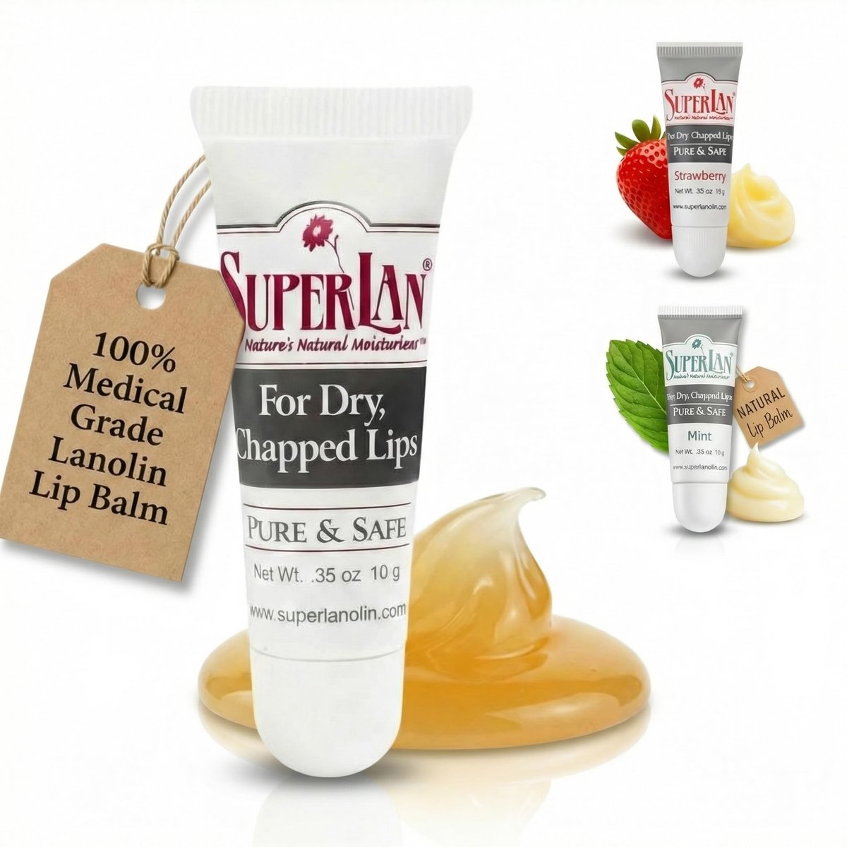 Superlan Bio-Lanolin Lippenbalsam - Natürliche Lippenpflege für trockene und rissige Lippen, mit Jojobaöl, 10g