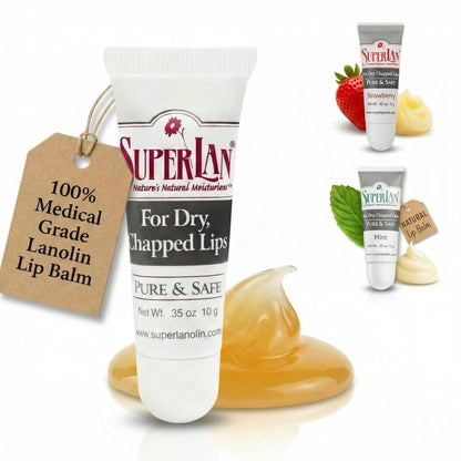 Superlan Bio-Lanolin Lippenbalsam - Natürliche Lippenpflege für trockene und rissige Lippen, mit Jojobaöl, 10g