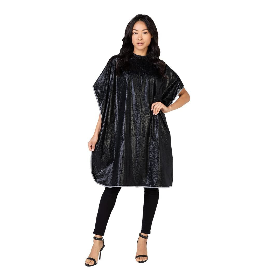 Betty Dain Friseur-Shampoo-Umhang, wasserdicht und fleckenresistent aus Vinyl, weiches Nylon-Halsband, klassisches Schwarz, Klettverschluss, 91 x 137 cm, Schwarz