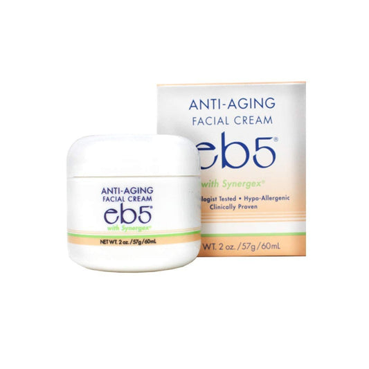 eb5 Anti-Aging Gesichts- und Halscreme mit Synergex-Formel für Männer/Frauen | Mildert das Erscheinungsbild von feinen Linien und Falten | Vitamin E, A, B5, Haferkern-Komplex | 60 ml
