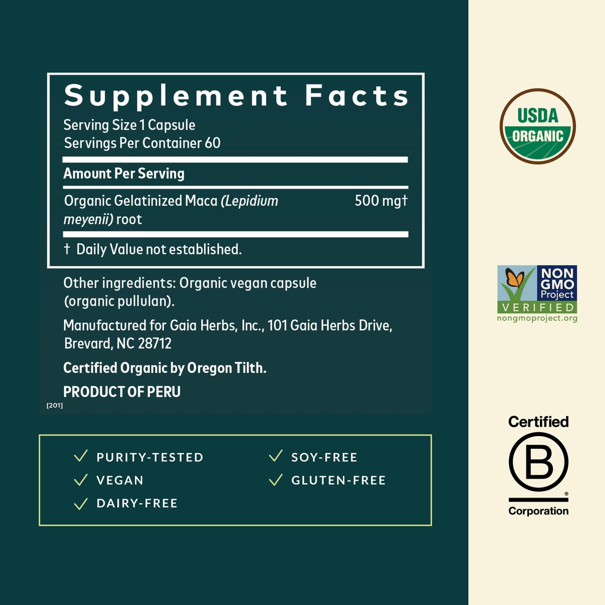 Gaia Herbs Maca Root – Koffeinfreies Energiepräparat – Traditionell zur Unterstützung von Energie und Ausdauer* – Aus Bio-Maca-Wurzel (Lepidium meyenii) – 60 vegane Kapseln (60 Portionen)
