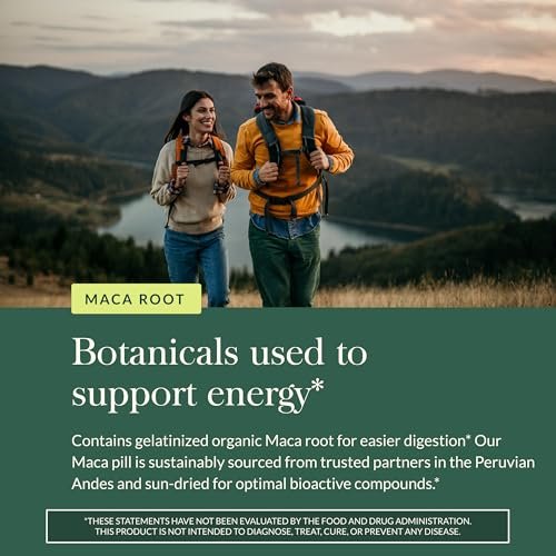 Gaia Herbs Maca Root – Koffeinfreies Energiepräparat – Traditionell zur Unterstützung von Energie und Ausdauer* – Aus Bio-Maca-Wurzel (Lepidium meyenii) – 60 vegane Kapseln (60 Portionen)