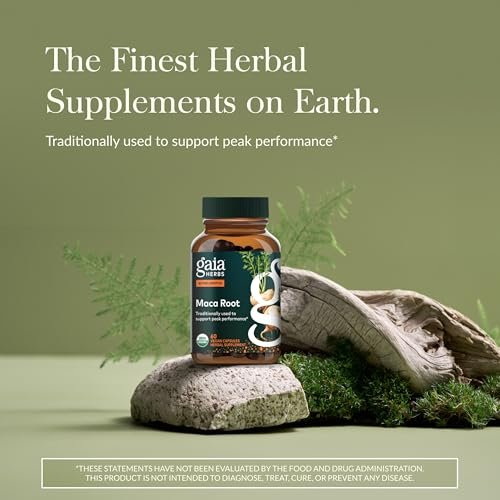 Gaia Herbs Maca Root – Koffeinfreies Energiepräparat – Traditionell zur Unterstützung von Energie und Ausdauer* – Aus Bio-Maca-Wurzel (Lepidium meyenii) – 60 vegane Kapseln (60 Portionen)