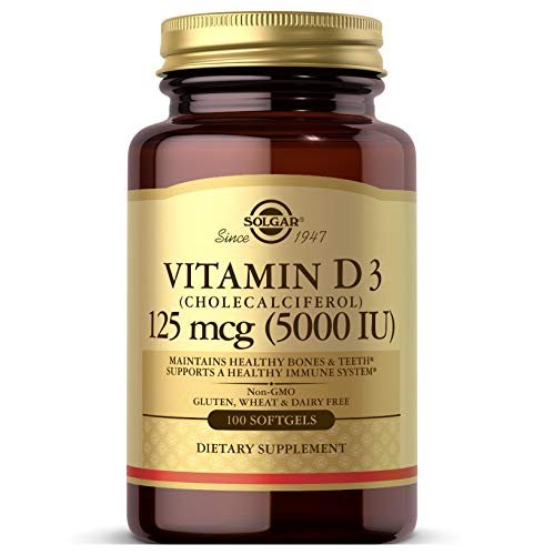 Solgar Vitamin D3 125 MCG (5000 IE) – 100 Softgels – Knochen- & Immununterstützung – Non GMO, Glutenfrei, Laktosefrei