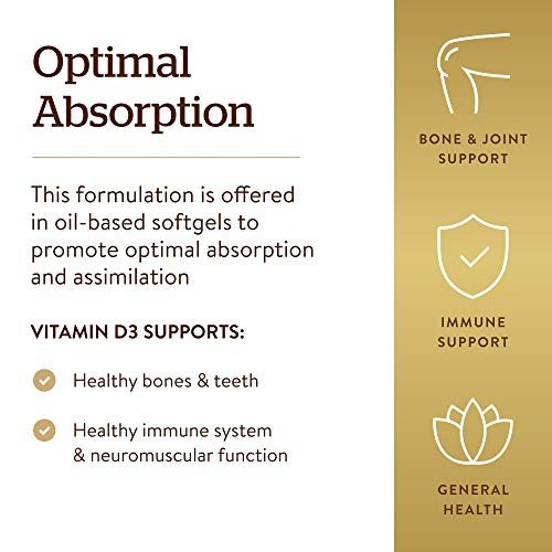 Solgar Vitamin D3 125 MCG (5000 IE) – 100 Softgels – Knochen- & Immununterstützung – Non GMO, Glutenfrei, Laktosefrei