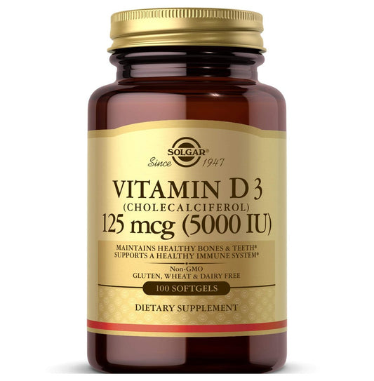 Solgar Vitamin D3 125 MCG (5000 IE) – 100 Softgels – Knochen- & Immununterstützung – Non GMO, Glutenfrei, Laktosefrei