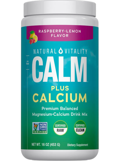 Natural Vitality Calm, Magnesium- & Calcium-Getränkepulver, Unterstützt eine gesunde Stressreaktion, glutenfrei, vegan & nicht-GVO, Himbeer-Zitrone, 454 g