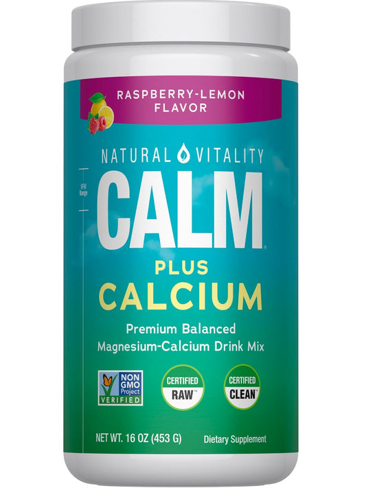 Natural Vitality Calm, Magnesium- & Calcium-Getränkepulver, Unterstützt eine gesunde Stressreaktion, glutenfrei, vegan & nicht-GVO, Himbeer-Zitrone, 454 g