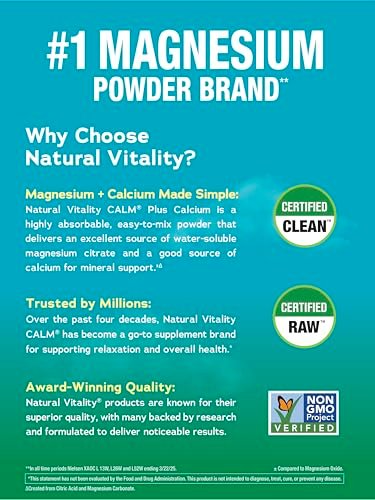 Natural Vitality Calm, Magnesium- & Calcium-Getränkepulver, Unterstützt eine gesunde Stressreaktion, glutenfrei, vegan & nicht-GVO, Himbeer-Zitrone, 454 g
