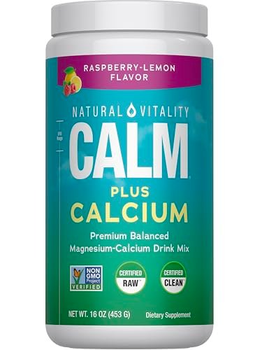 Natural Vitality Calm, Magnesium- & Calcium-Getränkepulver, Unterstützt eine gesunde Stressreaktion, glutenfrei, vegan & nicht-GVO, Himbeer-Zitrone, 454 g