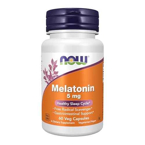 NOW Foods Melatonin 5 mg – 60 vegane Kapseln für gesunden Schlafzyklus und antioxidative Unterstützung