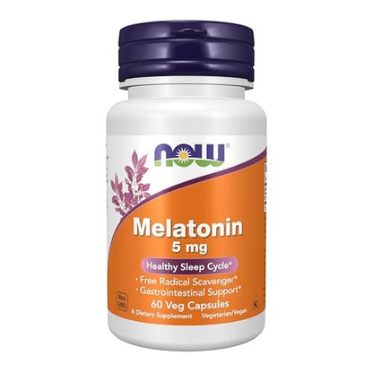 NOW Foods Melatonin 5 mg – 60 vegane Kapseln für gesunden Schlafzyklus und antioxidative Unterstützung