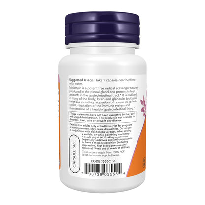 NOW Foods Melatonin 5 mg – 60 vegane Kapseln für gesunden Schlafzyklus und antioxidative Unterstützung