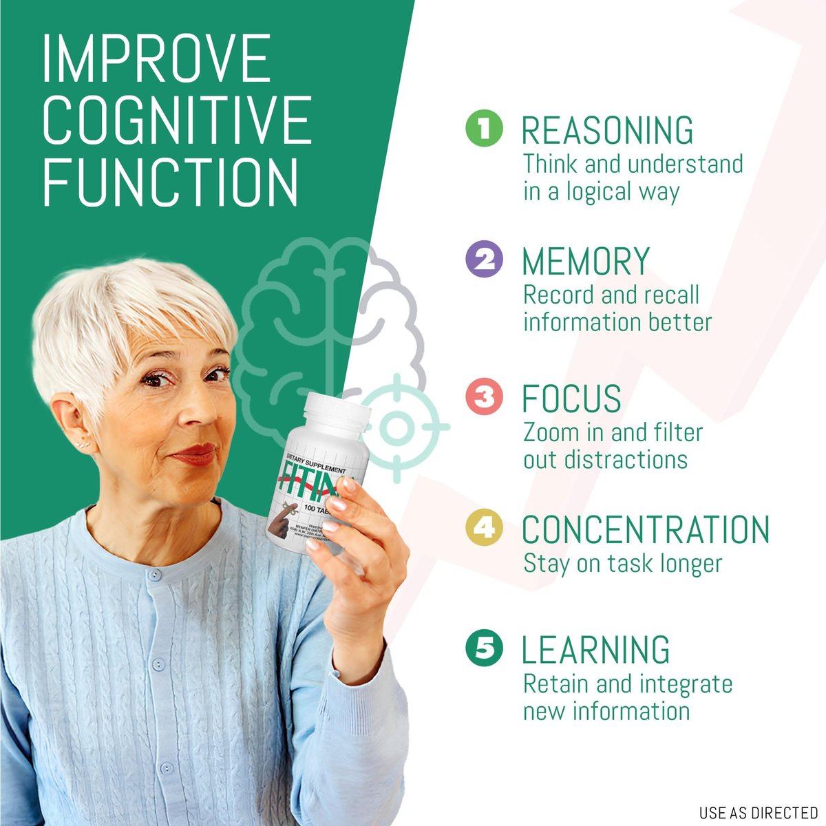 FITINA Gehirn Nahrungsergänzung mit Vitamin B6 & Thiamin für Gedächtnis, Konzentration und kognitive Unterstützung | Hochdosierte B-Vitamine für Nervensystem und Gehirngesundheit, tägliche Formel für Erwachsene, 100 Tabletten (1-Pack)