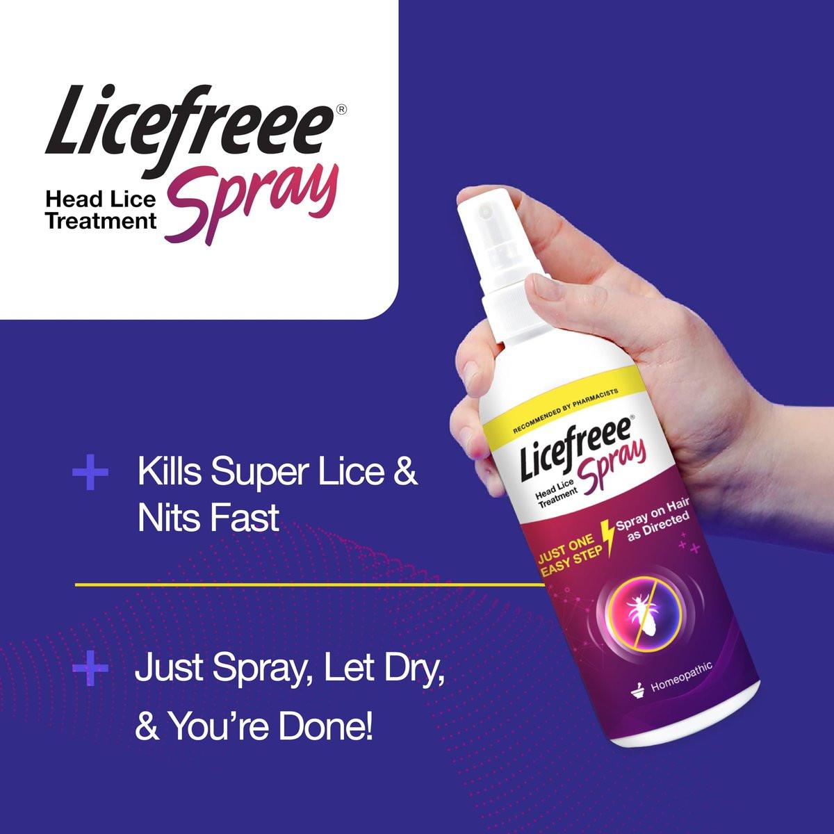 Licefreee Spray! Kopflausbehandlung für Erwachsene und Kinder – Inklusive professionellem Metall-Nit- und Lauskamm, 177 ml