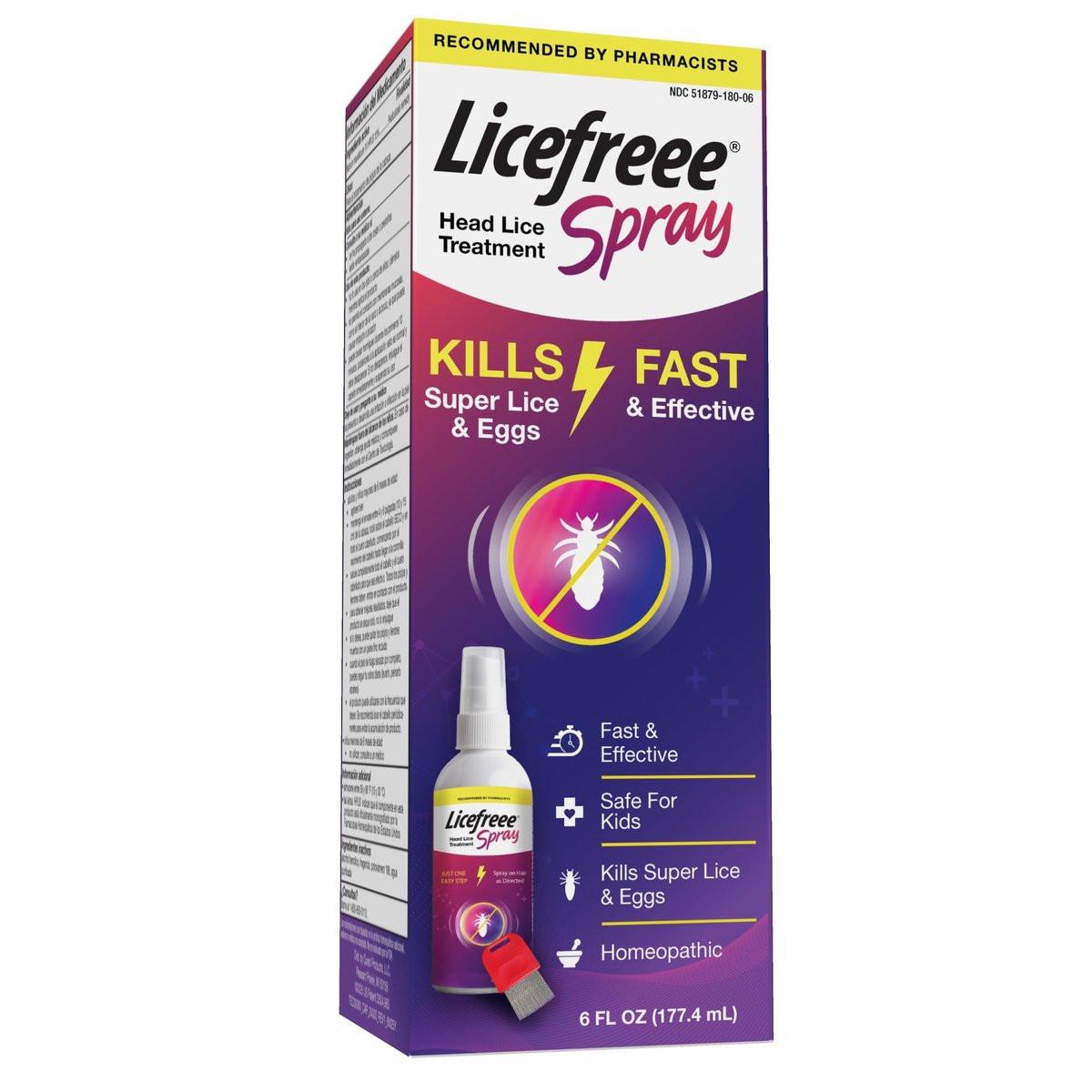 Licefreee Spray! Kopflausbehandlung für Erwachsene und Kinder – Inklusive professionellem Metall-Nit- und Lauskamm, 177 ml