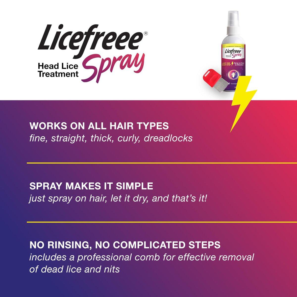 Licefreee Spray! Kopflausbehandlung für Erwachsene und Kinder – Inklusive professionellem Metall-Nit- und Lauskamm, 177 ml