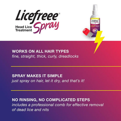 Licefreee Spray! Kopflausbehandlung für Erwachsene und Kinder – Inklusive professionellem Metall-Nit- und Lauskamm, 177 ml