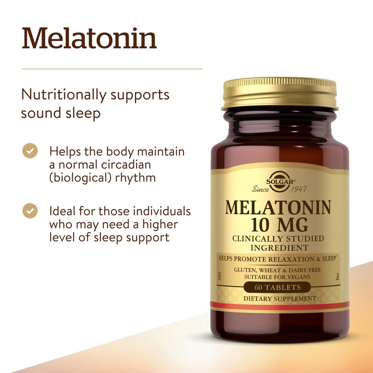Solgar Melatonin 10 mg – Hochdosiertes Melatonin zur Förderung von Entspannung und Schlaf, klinisch geprüfter Inhaltsstoff, vegan, 60 Tabletten
