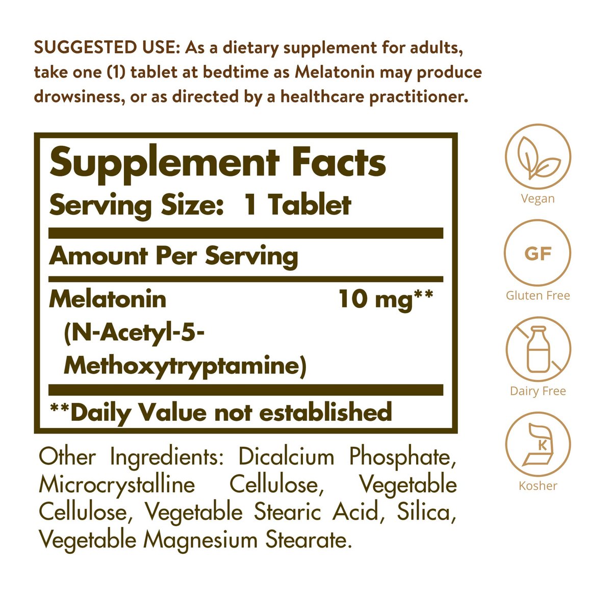 Solgar Melatonin 10 mg – Hochdosiertes Melatonin zur Förderung von Entspannung und Schlaf, klinisch geprüfter Inhaltsstoff, vegan, 60 Tabletten