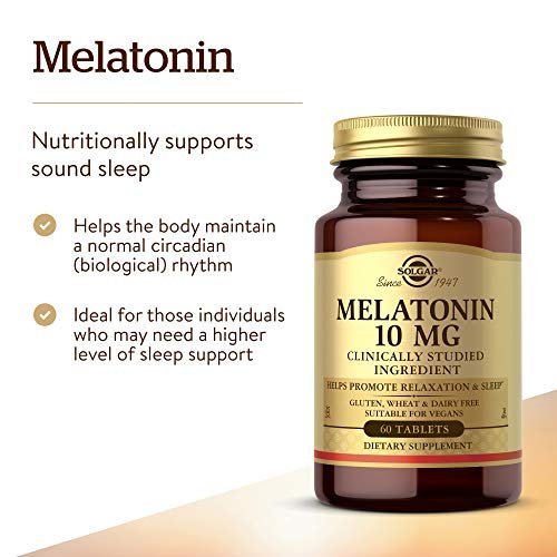 Solgar Melatonin 10 mg – Hochdosiertes Melatonin zur Förderung von Entspannung und Schlaf, klinisch geprüfter Inhaltsstoff, vegan, 60 Tabletten