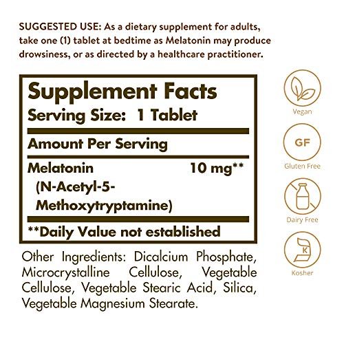 Solgar Melatonin 10 mg – Hochdosiertes Melatonin zur Förderung von Entspannung und Schlaf, klinisch geprüfter Inhaltsstoff, vegan, 60 Tabletten