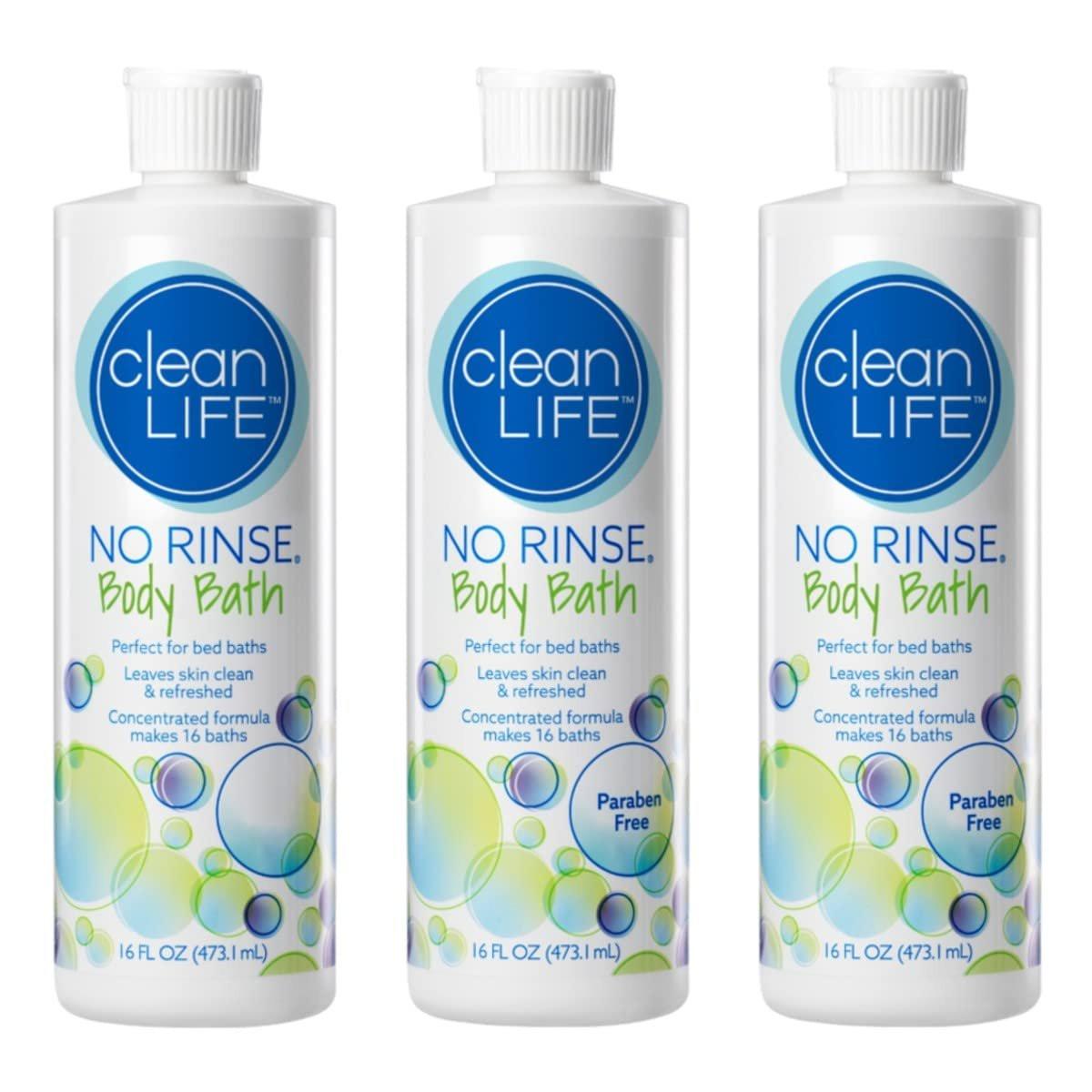 No-Rinse CleanLife Products Körperwaschung, 16 fl oz (3er-Pack, ergibt 48 Vollbäder) – Sanfte, konzentrierte Flüssigseife ohne Abspülen – Ideal für nach Operationen, Altenpflege, Camping und Reisen – Hergestellt in den USA