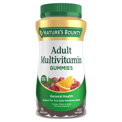 Nature's Bounty Multivitamin Gummies für Erwachsene – Tägliche Nährstoffversorgung mit Orangen-, Kirsch- und Traubengeschmack, 75 Gummis