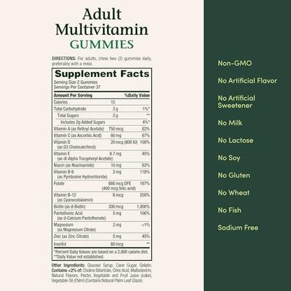 Nature's Bounty Multivitamin Gummies für Erwachsene – Tägliche Nährstoffversorgung mit Orangen-, Kirsch- und Traubengeschmack, 75 Gummis