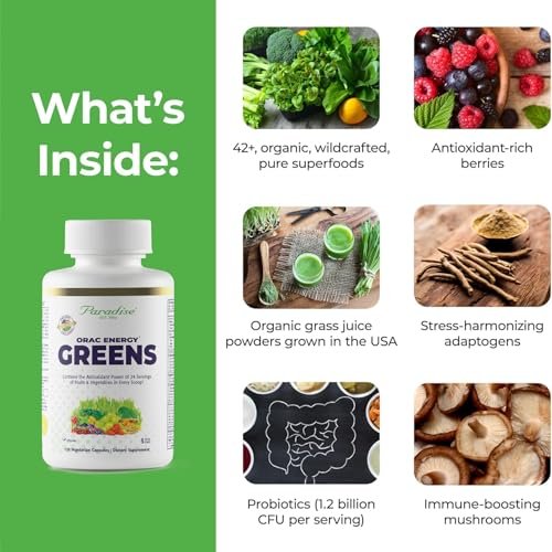 Paradise Herbs ORAC Energy Superfood Kapseln – 42+ Bio & Wildkräuter, Probiotika & Enzyme, 120 Kapseln