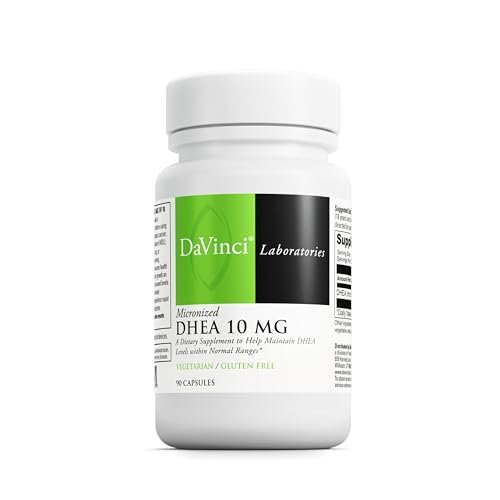 DAVINCI Labs Mikronisiertes DHEA 10 mg – Unterstützt gesundes Altern, Hormonhaushalt, Gehirngesundheit, Schilddrüsenfunktion & mehr – Vegetarisch, Glutenfrei – 90 Kapseln