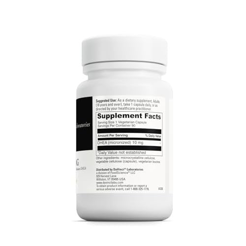 DAVINCI Labs Mikronisiertes DHEA 10 mg – Unterstützt gesundes Altern, Hormonhaushalt, Gehirngesundheit, Schilddrüsenfunktion & mehr – Vegetarisch, Glutenfrei – 90 Kapseln