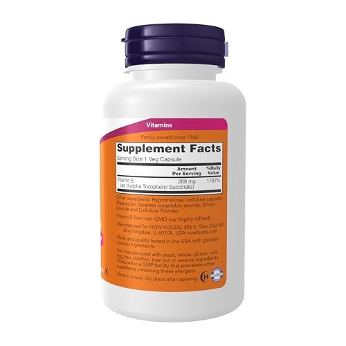 NOW Foods Vitamin E-400 IE D-Alpha-Tocopheryl, trocken, Antioxidans-Schutz*, 100 vegane Kapseln