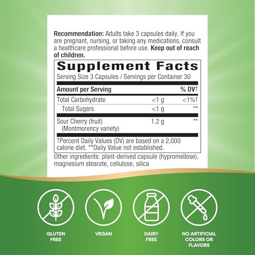 Nature's Way Tart Cherry Ultra Kapseln, Montmorency Sauerkirsche, Anthocyane für antioxidative Unterstützung*, 1.200 mg pro 3-Kapsel-Portion, 90 vegane Kapseln