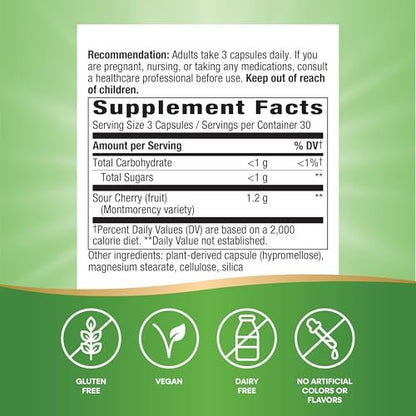 Nature's Way Tart Cherry Ultra Kapseln, Montmorency Sauerkirsche, Anthocyane für antioxidative Unterstützung*, 1.200 mg pro 3-Kapsel-Portion, 90 vegane Kapseln