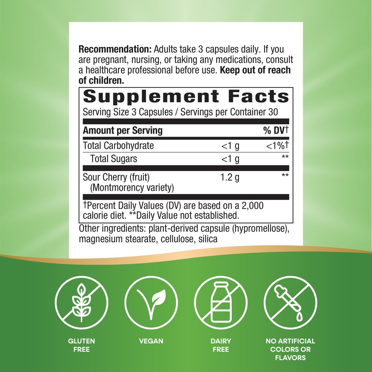 Nature's Way Tart Cherry Ultra Kapseln, Montmorency Sauerkirsche, Anthocyane für antioxidative Unterstützung*, 1.200 mg pro 3-Kapsel-Portion, 90 vegane Kapseln