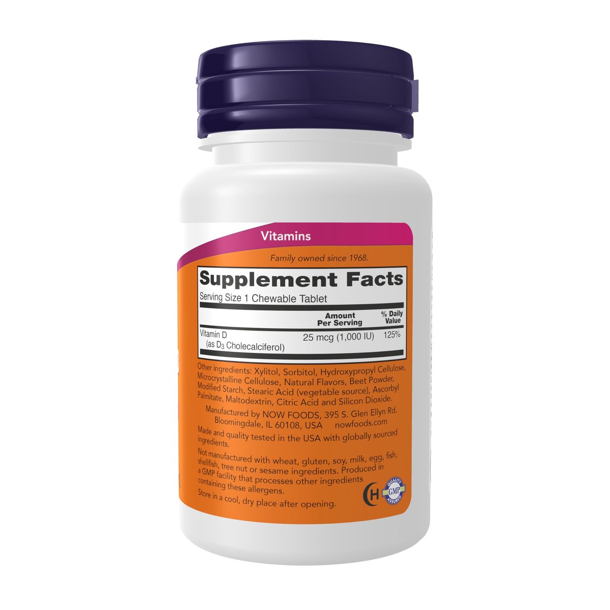 NOW Foods Vitamin D-3 1.000 IE Kautabletten mit natürlichem Fruchtgeschmack, 180 Stück