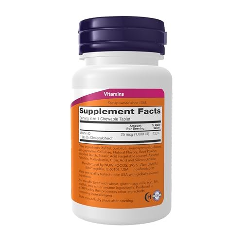 NOW Foods Vitamin D-3 1.000 IE Kautabletten mit natürlichem Fruchtgeschmack, 180 Stück