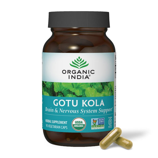 ORGANIC INDIA Gotu Kola Kräuterergänzung – Adaptogen für Gehirn & Nervensystem, vegan, glutenfrei, koscher, USDA Bio, Nicht-GVO, beruhigend, geistige Klarheit – 90 Kapseln