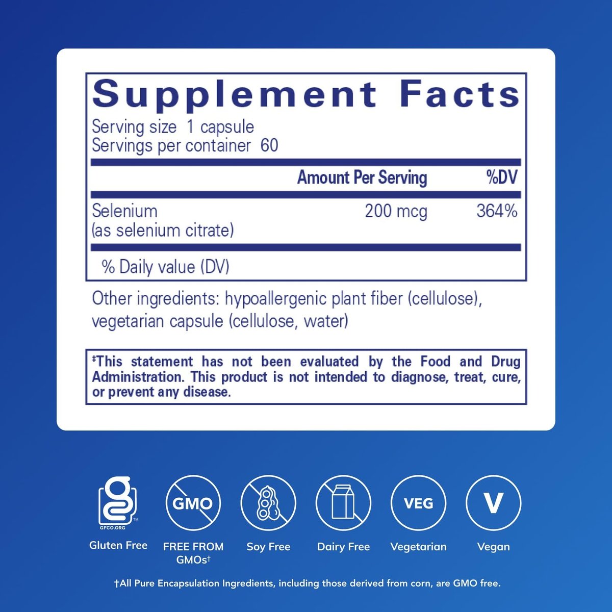 Pure Encapsulations Selen (Citrat) – 60 Kapseln – Immunsystem & Zelluläre Gesundheit – Antioxidans – Unterstützt die Durchblutung – Glutenfrei & Vegan