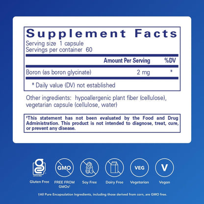 Pure Encapsulations Bor (Glycinat) – Nahrungsergänzungsmittel für Hormonbalance, Knochenstärke, Bindegewebe und Nährstoffstoffwechsel* | 60 Kapseln