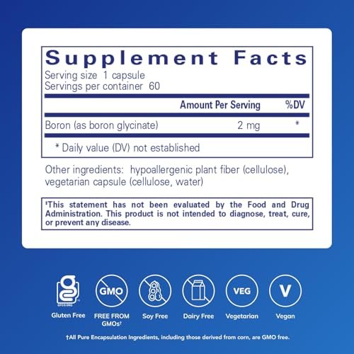 Pure Encapsulations Bor (Glycinat) – Nahrungsergänzungsmittel für Hormonbalance, Knochenstärke, Bindegewebe und Nährstoffstoffwechsel* | 60 Kapseln