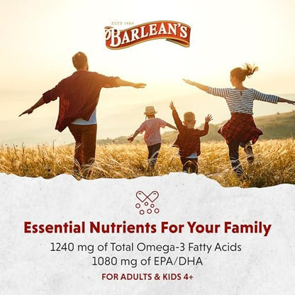 Barlean's Omega 3 Fischöl Liquid Nahrungsergänzung für Männer und Frauen, 1080mg EPA und DHA Fettsäuren, Fördert Gehirn- & Herzgesundheit - Non-GMO, Zitronencreme, 237 ml