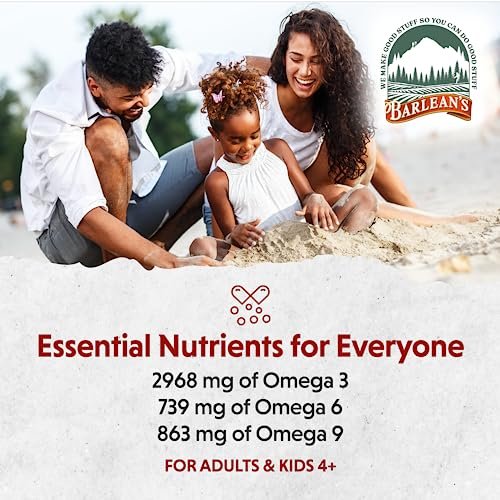 Barlean's Erdbeer-Bananen Leinöl Liquid – Vegane Omega 3-6-9 Nahrungsergänzung für Kinder & Erwachsene aus kaltgepresstem Leinsamenöl mit 2.968 mg veganen Omegas, Nicht-GVO & Glutenfrei, 240 ml
